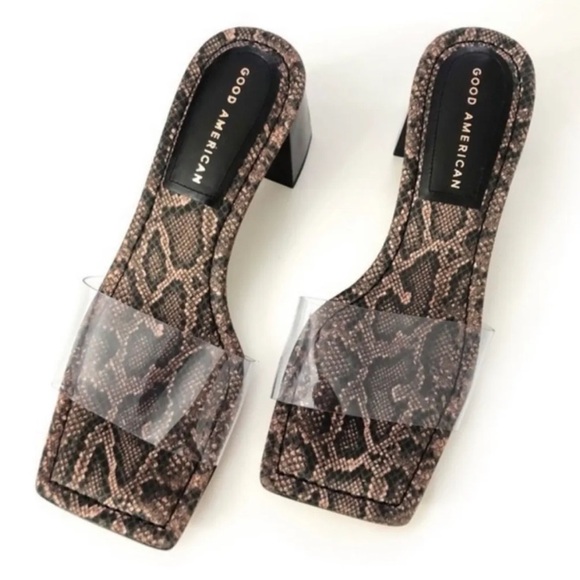 Good American Women’s Snakeskin Cushioned Sole Block Heel/Slide | NEW/NIB!!🖤🤎 - Picture 1 of 14